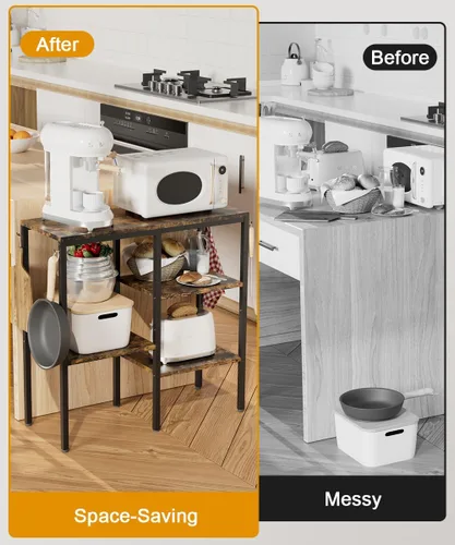 Miniatura 4 de Soporte de horno microondas de 4 niveles, estación de café ajustable para electrodomésticos pequeños, estante para panadería con 4 ganchos y 7