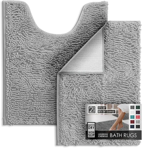 Miniatura 23 de Hearth & Harbor Alfombras de baño, tapete de baño de chenilla - Alfombras de baño lavables a máquina para baño con respaldo antideslizante de goma