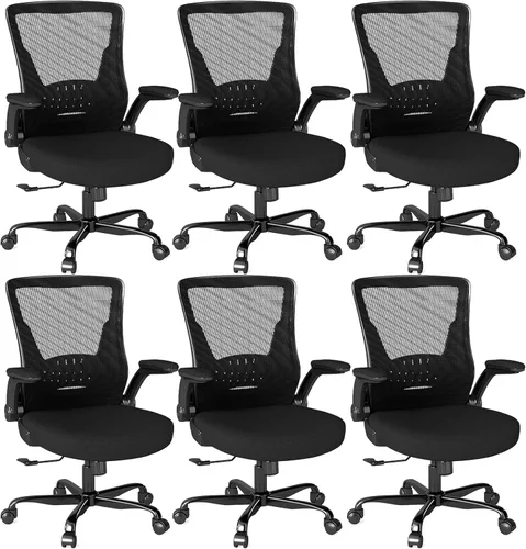 Silla de oficina ergonómica, silla de escritorio de malla con altura ajustable y reposabrazos abatibles, cómoda silla de computadora para largas