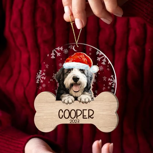 Miniatura 56 de Nazenti American Pit Bull Terrier Adorno de Navidad, adorno de perro fotográfico, adorno de perro personalizado, adornos de fotos de madera