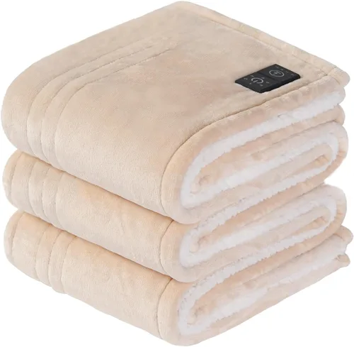 Miniatura 10 de Sealy Manta Térmica Tipo Throw con Controlador de Botón Integrado, Manta Eléctrica Reversible de Franela a Sherpa con 2-10 Horas de Apagado