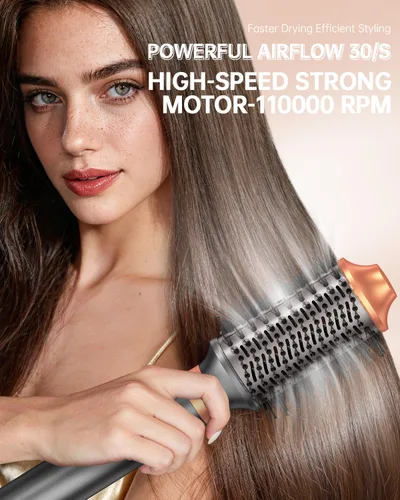 Miniatura 3 de Cepillo secador de pelo Air Styler: herramientas de doble voltaje 7 en 1 con alisador de aire caliente, rizadores de envoltura automática