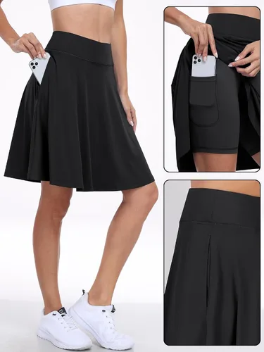 Miniatura 2 de ANRABESS Faldas hasta la rodilla para mujer con bolsillos, cintura alta, para golf, tenis, viajes, pantalones cortos integrados