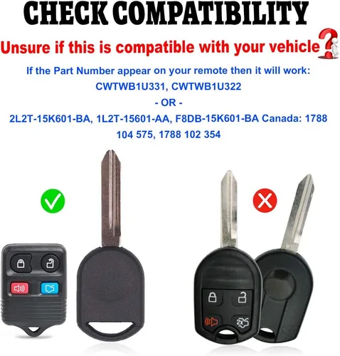 Miniatura 2 de Beefunny Par de Repuesto Mejorado de Llave de Coche Plegable con Control Remoto 315MHz Chip 4D63 para Ford Lincoln Mercury CWTWB1U345, CWTWB1U331