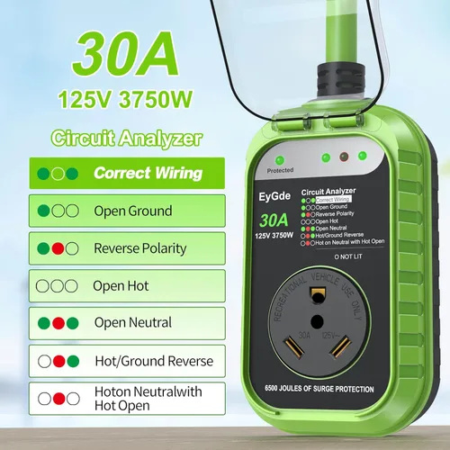 Miniatura 2 de EyGde Protector de sobretensiones para RV de 30 amperios, analizador de circuito RV con cubierta impermeable, protector de voltaje de potencia