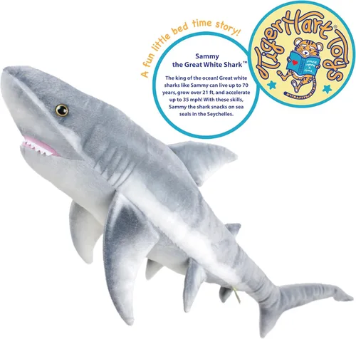 Miniatura 4 de TigerHart Sammy The Shark - Peluche de 36 pulgadas de largo, color blanco