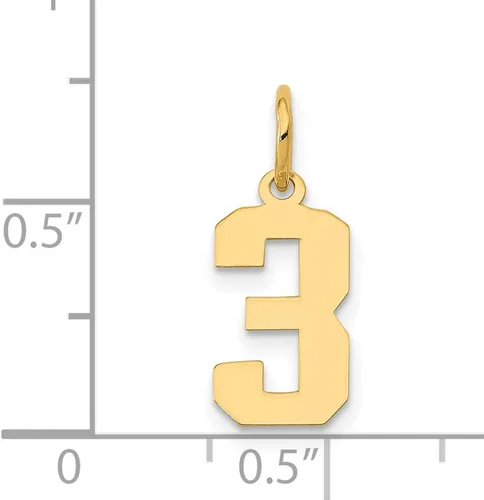 Miniatura 4 de Colgante pequeño de oro amarillo de 14 k con número 3 pulido, 0.709in x 0.276in