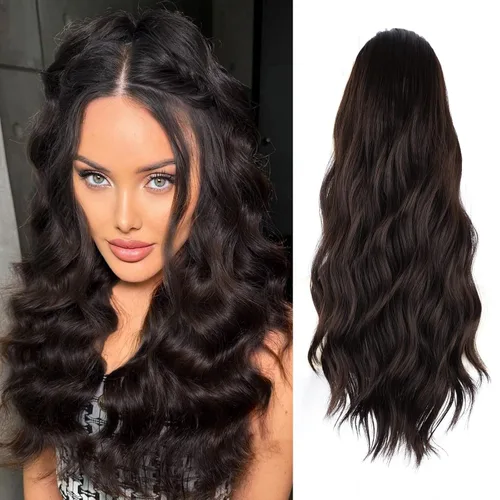 Miniatura 18 de FREEMEIGE Extensiones de cola de caballo largas onduladas con cordón para mujeres, extensiones de cabello con clip para cola de caballo, mezcla