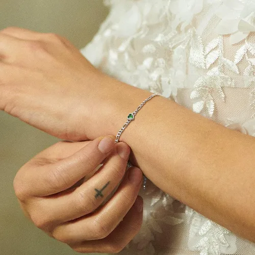 Miniatura 3 de ChicSilver Pulsera de plata de ley 925 con forma de corazón y piedra natal redonda para mujer, regalo de joyería de cumpleaños para el día