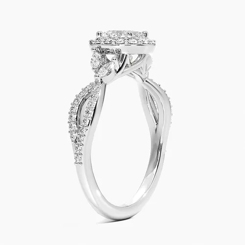 Miniatura 3 de IGI Anillo de compromiso de diamantes de talla excelente ovalada blanca de 0.93 quilates con marquesa de acento y diamantes redondos de laboratorio