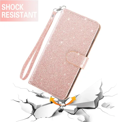 Miniatura 5 de Asuwish Funda para teléfono Cricket Icon 4 con protector de pantalla de vidrio templado y accesorios para celda, ranura para tarjetero, función Oro