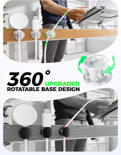 Miniatura 2 de Paquete de 9 clips magnéticos para cables, organizador de cables [giratorio de 360° mejorado], soporte de cable magnético fuerte, soporte de alambre