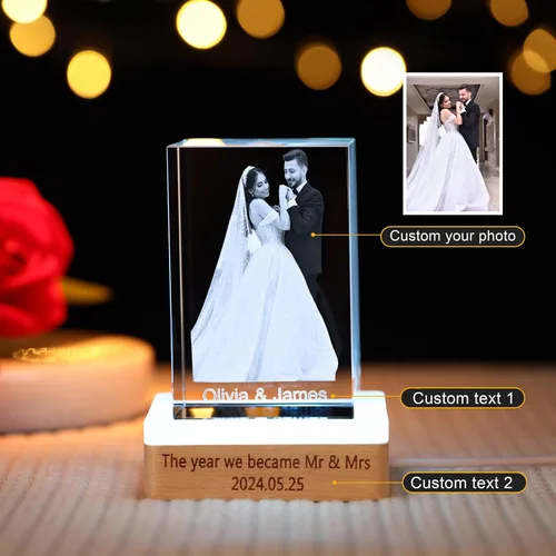 Miniatura 3 de Nameinhea Foto personalizada en cristal 3D con texto, marcos de fotos de cristal personalizables, regalo personalizado con tu propia foto