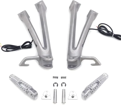 Miniatura 9 de HongK - Soporte de clavijas de pie de pasajero trasero plateado con luz de señal LED compatible con Suzuki Gsxr600 Gsxr750 2006 2007