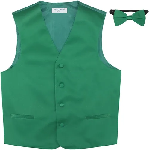 Chaleco de vestido de niño y lazo lazo sólido de color verde esmeralda pajarita conjunto