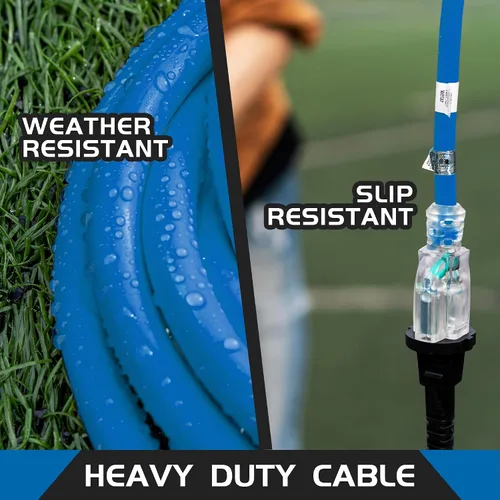Miniatura 4 de Cable de extensión para interiores y exteriores, resistente a la intemperie con extremo iluminado, certificación UL, calibre 12, 20 pies, color Azul