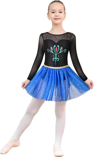 Miniatura 8 de EQSJIU Leotardo de ballet de manga larga con falda tutú para niñas, baile, gimnasia, niños pequeños, vestido de fiesta de copo de nieve brillante