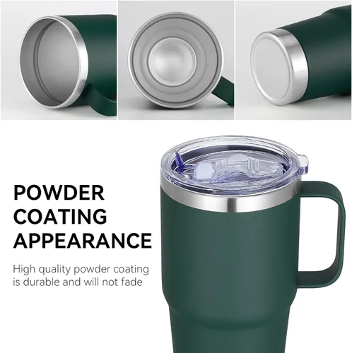 Miniatura 6 de VEGOND Vaso de 20 onzas con tapa con asa y pajilla, taza de café de viaje aislada de acero inoxidable a prueba de derrames, vaso de metal de doble