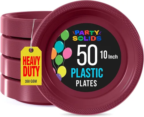 Miniatura 34 de Exquisite Party Solids - Platos de plástico naranja para suministros de fiesta, platos desechables de 10 pulgadas, 50 piezas, juego de vajilla