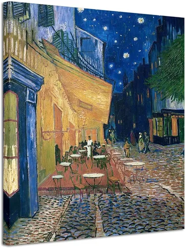 Wieco Art V0060 reproducción al óleo del cuadro "Terraza de café por la noche", de Vincent Van Gogh. Pintura en lienzo Giclee, para decorar la