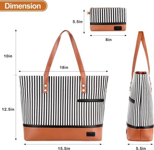 Miniatura 7 de Bolsa de mano para laptop para mujer, maletín grande de lona para mujer, bolsa de trabajo impermeable para computadora portátil de 15.6 pulgadas