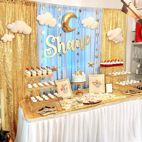 Miniatura 3 de Cortinas con lentejuelas doradas, 2 unidades de 2 x 8 pies, con brillantina, telón de fondo para bodas Dorado