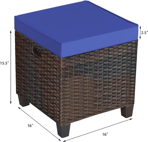 Miniatura 2 de HAPPYGRILL Juego de 2 otomanas de mimbre de ratán para exteriores, con cojines extraíbles, muebles de patio, reposapiés, asiento para reposapiés