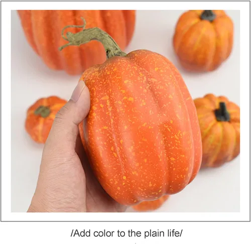 Miniatura 4 de BULINGNA 7 calabazas artificiales para decoración de Halloween, espuma de simulación de cosecha de otoño, calabazas para Halloween, Acción de Naranja