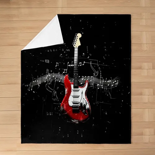 Miniatura 15 de Red Guitar Flannel Fuzzy Blanket,Hip Pop Music Fleece Throw Blanket Kids Girls Boys Home Room Decor,Red Fire Fashion Guitar Bed Blanket,Musical Note
