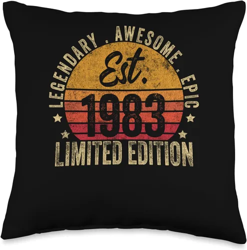 Retro Est 1983 Limited Edition Gifts Born in 1983 40th Birthday Vintage 40 Year Old Est 1983 Limited Edition Throw Pillow, 16x16, Multicolor