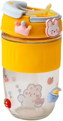 Miniatura 6 de Taza de viaje Kawaii con calcomanías 3D, doble modo de beber con pajilla, taza de viaje portátil a prueba de derrames con asa para café, té, leche