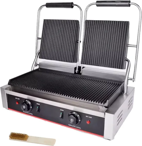 Miniatura 6 de Prensa de panini comercial con parrilla estriada Sandwichera eléctrica de contacto único (Gran superficie lisa superior e inferior)