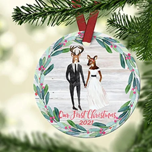 Miniatura 14 de Adorno de matrimonio de 1ª Navidad – Adorno de Navidad «Just Married» – Adorno de señor y señora – Adornos de boda – 1ª Navidad comprometida