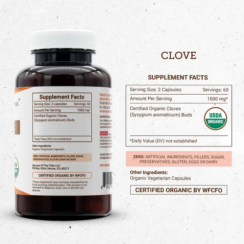 Miniatura 4 de Secrets of the Tribe Clavo 120 cápsulas, 1000 mg, clavo orgánico USDA (Syzygium Aromaticum) capullos de flores secas (120 cápsulas)