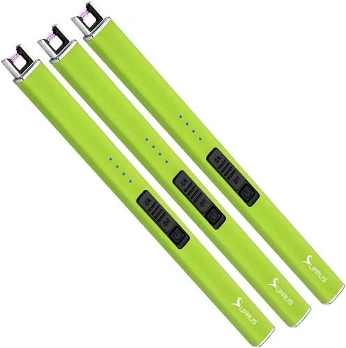 Miniatura 11 de SUPRUS Encendedor fluorescente que brilla en la oscuridad, encendedor eléctrico de velas, encendedor de arco USB recargable con bloqueo