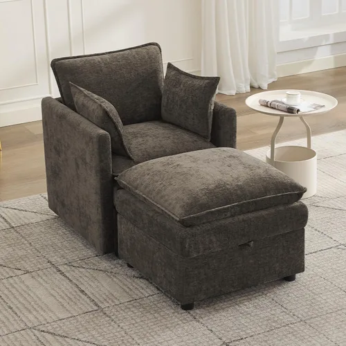 Miniatura 30 de Otomana cuadrada grande de 27 pulgadas con almacenamiento, reposapiés tapizado moderno con patas antideslizantes para sofá, mesa de café, sala
