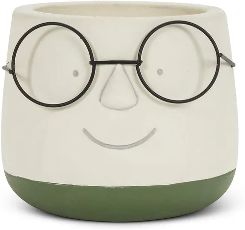 Miniatura 2 de Abbott Collection - Maceta grande con gafas para gatos Para suculentas y plantas pequeñas, cemento/metal, marfil, 4.5 pulgadas de alto