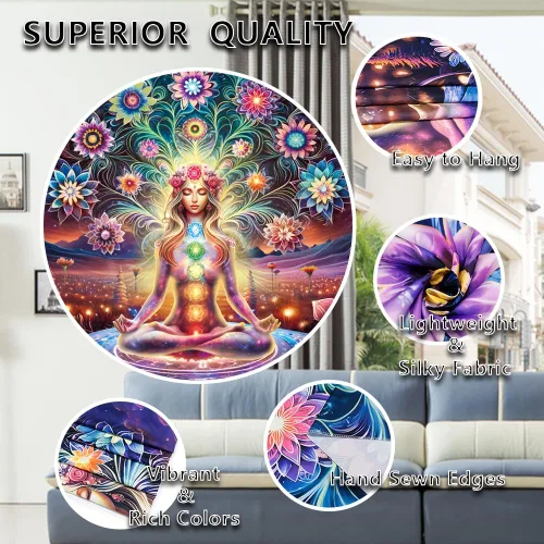 Miniatura 7 de Dermijer - Tapiz de luz negra con siete chacras para yoga y meditación - Tapiz de chacras de flores - Tapiz de galaxia, espacio y planetas - Tapiz