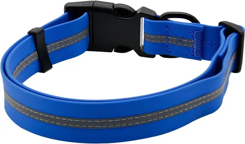 Miniatura 2 de NIMBLE Collar de perro impermeable para mascotas, antiolor, duradero, ajustable, de PVC y poliéster, suave con franja de tela reflectante, collares