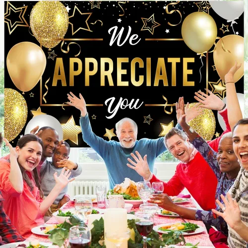 Miniatura 3 de Cartel de fondo con texto en inglés "We Appreciate You", decoraciones de agradecimiento a los empleados, pancarta de agradecimiento para veteranos