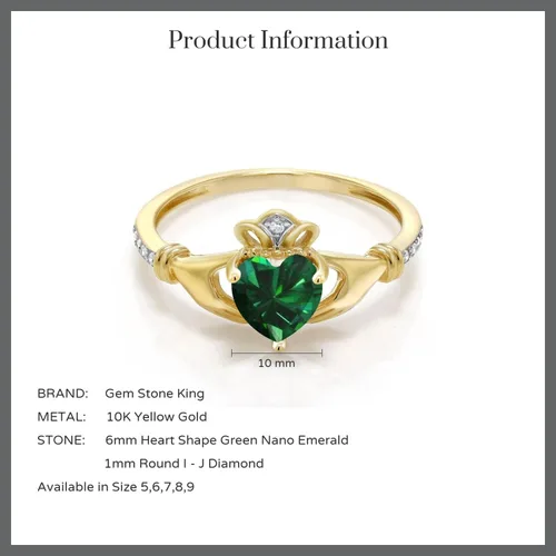 Miniatura 28 de Gem Stone King Anillo de compromiso claddagh celta irlandés de oro amarillo de 10 quilates con piedra preciosa en forma de corazón de 0.236 in