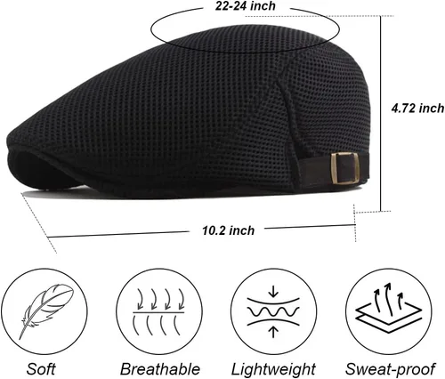 Miniatura 2 de meioro Gorra plana de malla para hombre, transpirable, de verano, boina, hiedra, gorra de hiedra, cabbie irlandés, Gatsby, conducción, sombreros