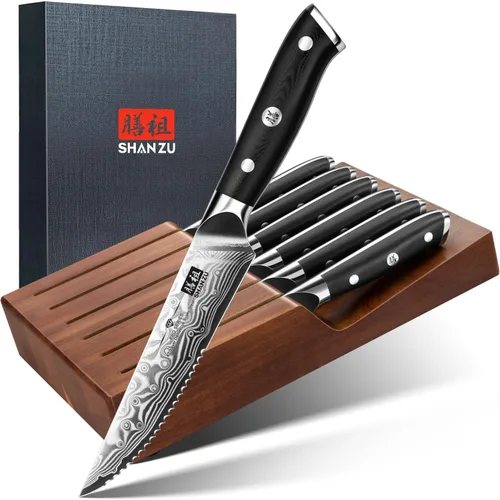 Miniatura 10 de SHAN ZU Cuchillo de chef, cuchillo de acero damasquino de 8 pulgadas, cuchillo de cocina profesional, cuchillos de utilidad de acero de alto carbono