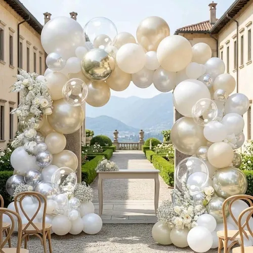 Miniatura 12 de Guirnalda de globos azul empolvado y blancos, kit de arco de globos Bobo de perlas azul claro con doble relleno para cumpleaños, baby shower, boda