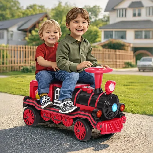 Miniatura 9 de Joyldias - Tren para montar de 2 plazas, juguete de montar de 12 V para niños con música, claxon de tren, luces, velocidad alta/baja