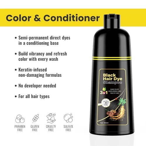 Miniatura 3 de KINGMING Champú de tinte para cabello negro 3 en 1 para cabello gris, champú de color de cabello para mujeres y hombres, cobertura de cabello gris