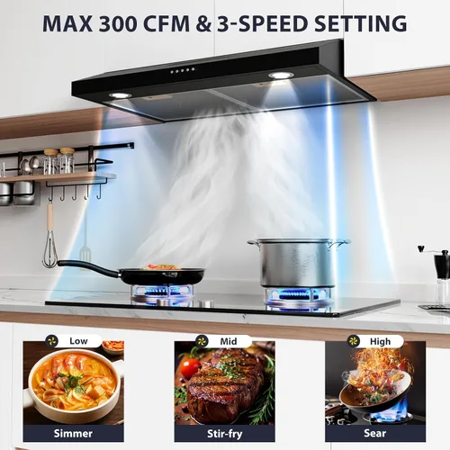 Miniatura 3 de Campana extractora de 30 pulgadas para debajo del gabinete, campana extractora de cocina convertible con conducto/sin conducto, ventilación ultra
