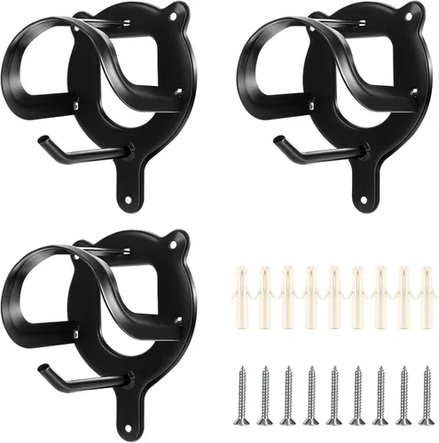 Dunzy Soporte para brida de caballo, 3 unidades, ganchos para bridas, almacenamiento de tachuelas, soporte de metal con tubos y tornillo para Negro