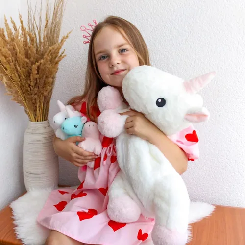 Miniatura 8 de WEIGEDU Juguetes de unicornio para niñas de 1, 2, 3, 4, 5, 6, 7, 8 años, animal de peluche mamá con 3 bebés unicornios en su barriga, juego