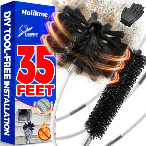 Miniatura 6 de Holikme - Kit de limpieza de ventilación para secadora de 34 pies, cepillo flexible para pelusas con accesorio para taladro, cepillos para chimeneas